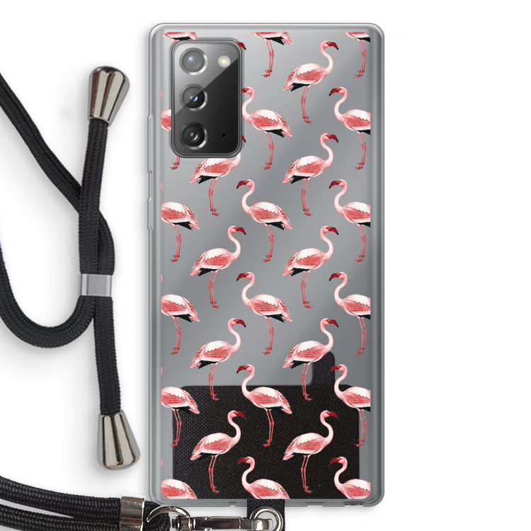 Flamingoprint groen: Samsung Galaxy Note 20 / Note 20 5G Transparant Hoesje met koord