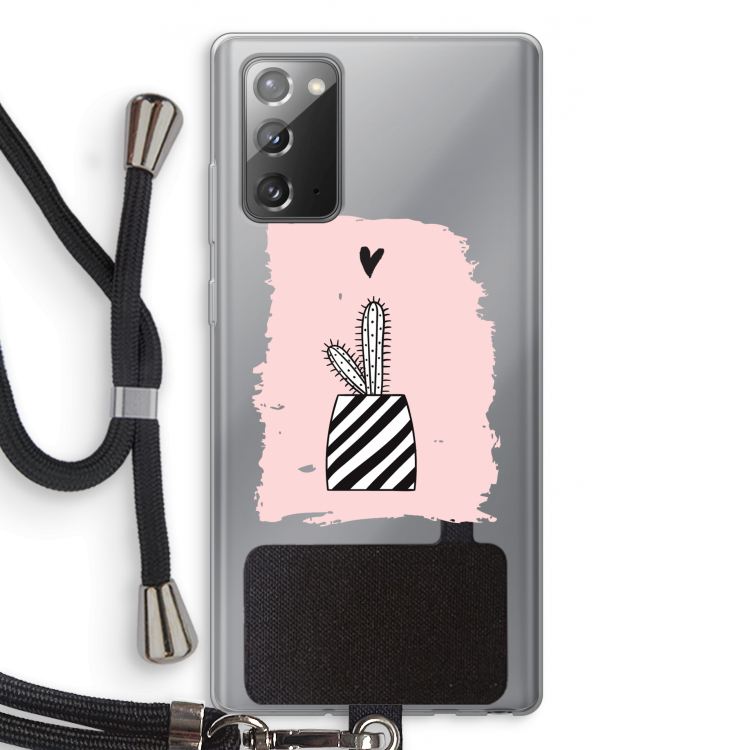 Zwart-wit cactus: Samsung Galaxy Note 20 / Note 20 5G Transparant Hoesje met koord