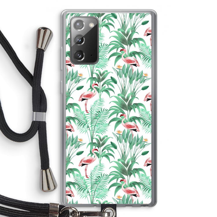 Flamingo bladeren: Samsung Galaxy Note 20 / Note 20 5G Transparant Hoesje met koord