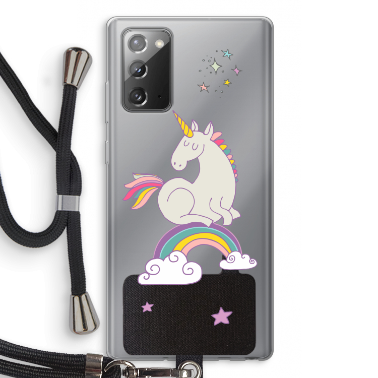 Regenboog eenhoorn: Samsung Galaxy Note 20 / Note 20 5G Transparant Hoesje met koord