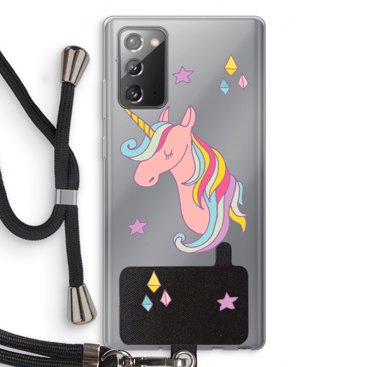 Roze eenhoorn: Samsung Galaxy Note 20 / Note 20 5G Transparant Hoesje met koord