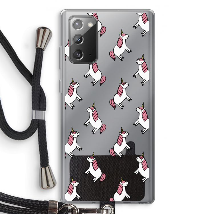 Eenhoorns overal: Samsung Galaxy Note 20 / Note 20 5G Transparant Hoesje met koord