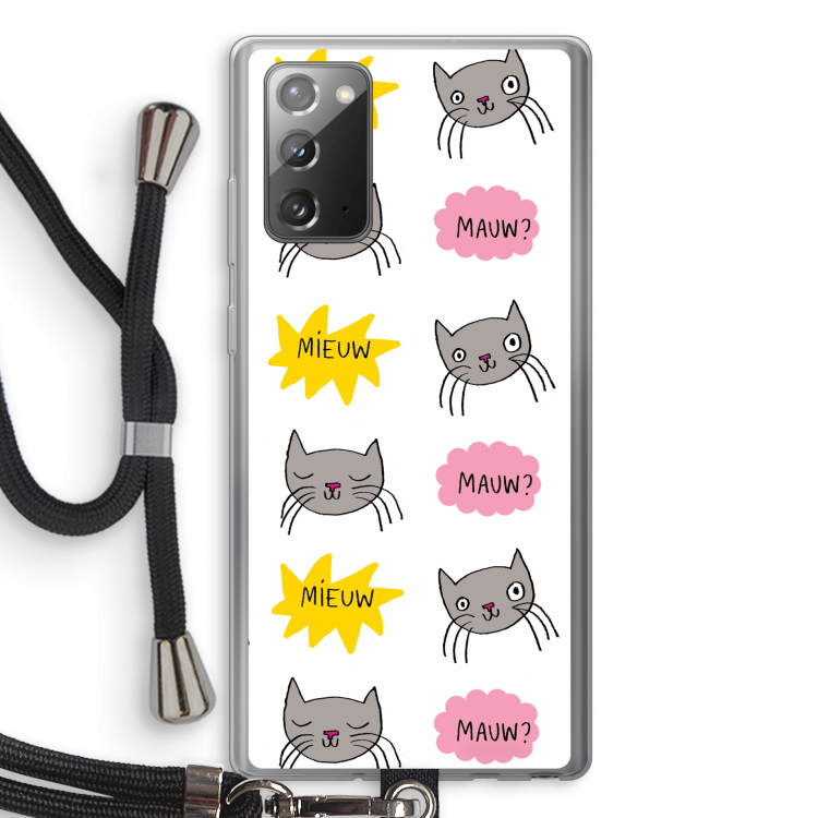 Meow: Samsung Galaxy Note 20 / Note 20 5G Transparant Hoesje met koord