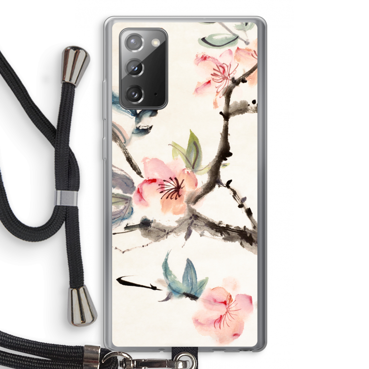 Japanse bloemen: Samsung Galaxy Note 20 / Note 20 5G Transparant Hoesje met koord