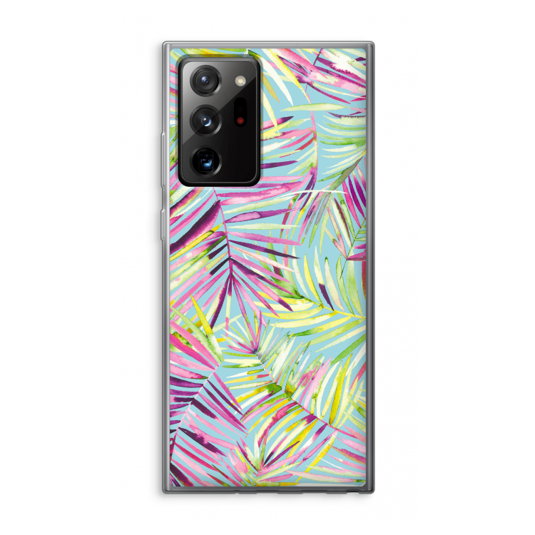 Tropical Palms Blue: Samsung Galaxy Note 20 Ultra / Note 20 Ultra 5G Transparant Hoesje