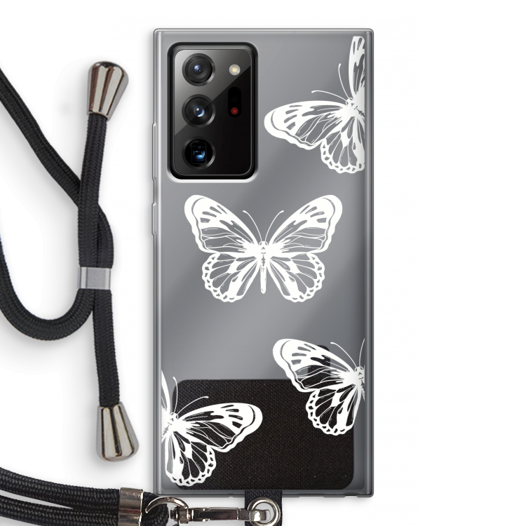 White butterfly: Samsung Galaxy Note 20 Ultra / Note 20 Ultra 5G Transparant Hoesje met koord