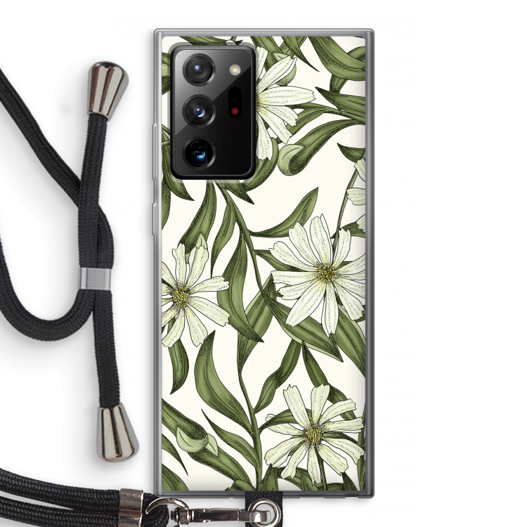 Wit bloemenpatroon: Samsung Galaxy Note 20 Ultra / Note 20 Ultra 5G Transparant Hoesje met koord