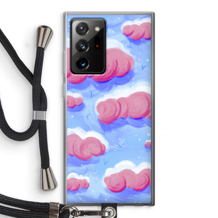Roze wolken met vogels: Samsung Galaxy Note 20 Ultra / Note 20 Ultra 5G Transparant Hoesje met koord