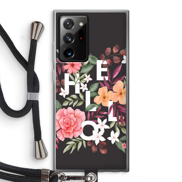 Hello in flowers: Samsung Galaxy Note 20 Ultra / Note 20 Ultra 5G Transparant Hoesje met koord