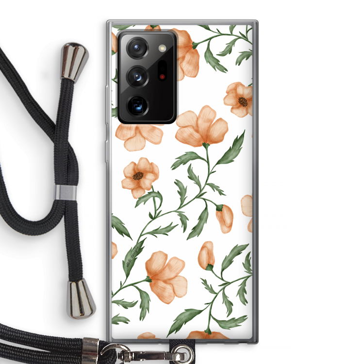 Peachy flowers: Samsung Galaxy Note 20 Ultra / Note 20 Ultra 5G Transparant Hoesje met koord