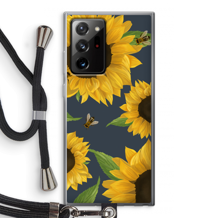 Sunflower and bees: Samsung Galaxy Note 20 Ultra / Note 20 Ultra 5G Transparant Hoesje met koord