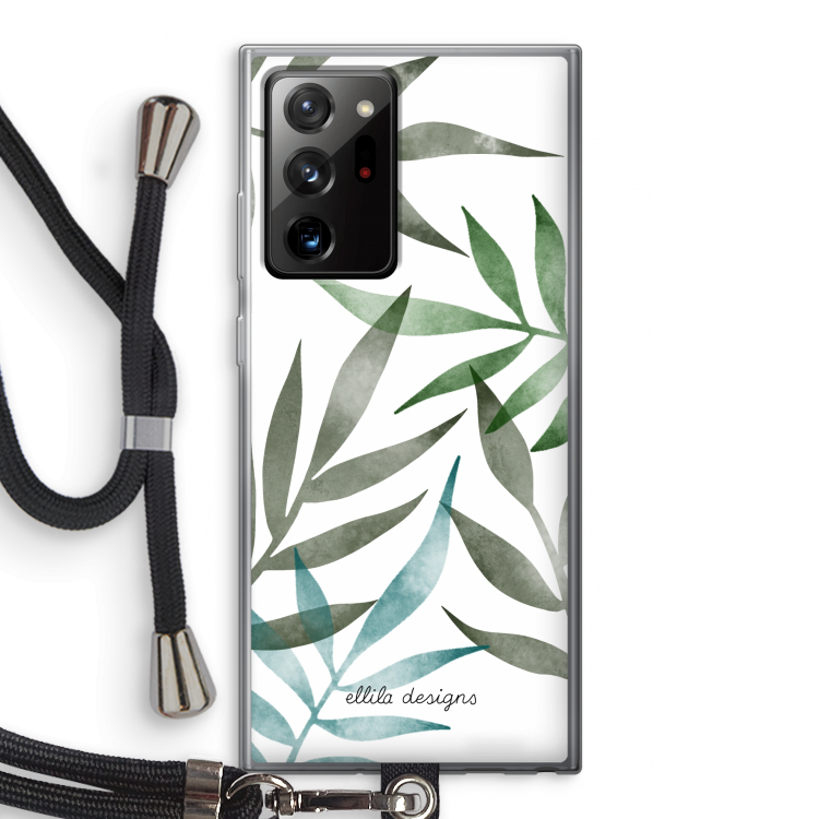 Tropical watercolor leaves: Samsung Galaxy Note 20 Ultra / Note 20 Ultra 5G Transparant Hoesje met koord