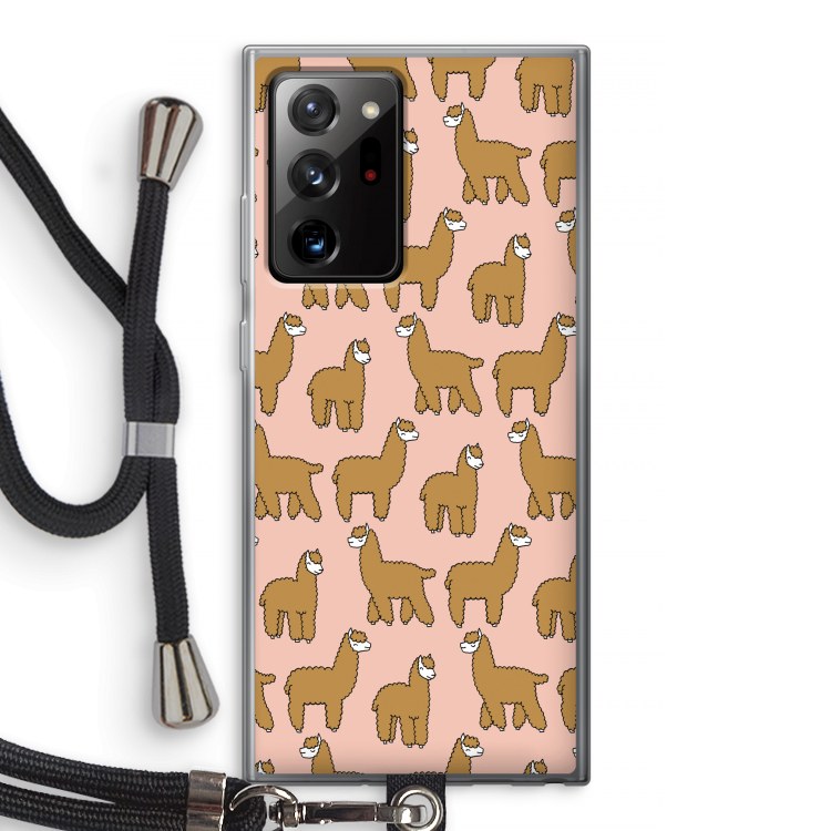 Alpacas: Samsung Galaxy Note 20 Ultra / Note 20 Ultra 5G Transparant Hoesje met koord