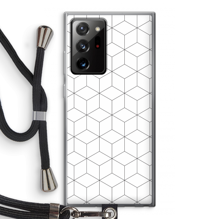 Zwart-witte kubussen: Samsung Galaxy Note 20 Ultra / Note 20 Ultra 5G Transparant Hoesje met koord