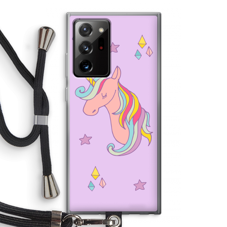 Roze eenhoorn: Samsung Galaxy Note 20 Ultra / Note 20 Ultra 5G Transparant Hoesje met koord