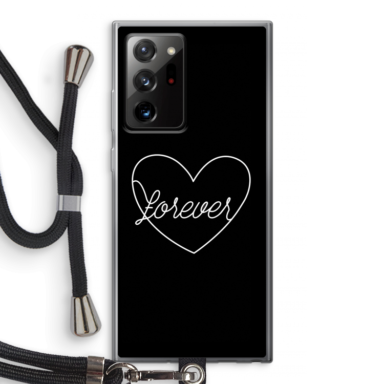 Forever heart black: Samsung Galaxy Note 20 Ultra / Note 20 Ultra 5G Transparant Hoesje met koord