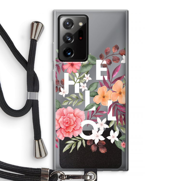 Hello in flowers: Samsung Galaxy Note 20 Ultra / Note 20 Ultra 5G Transparant Hoesje met koord