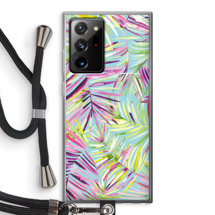Tropical Palms Blue: Samsung Galaxy Note 20 Ultra / Note 20 Ultra 5G Transparant Hoesje met koord