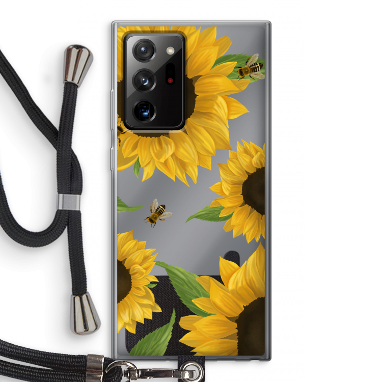 Sunflower and bees: Samsung Galaxy Note 20 Ultra / Note 20 Ultra 5G Transparant Hoesje met koord