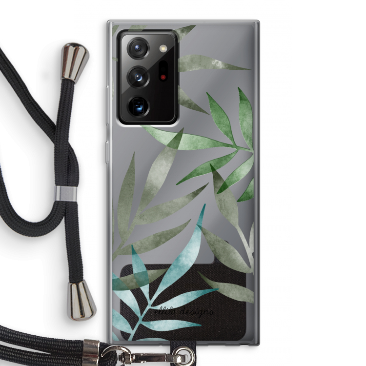 Tropical watercolor leaves: Samsung Galaxy Note 20 Ultra / Note 20 Ultra 5G Transparant Hoesje met koord