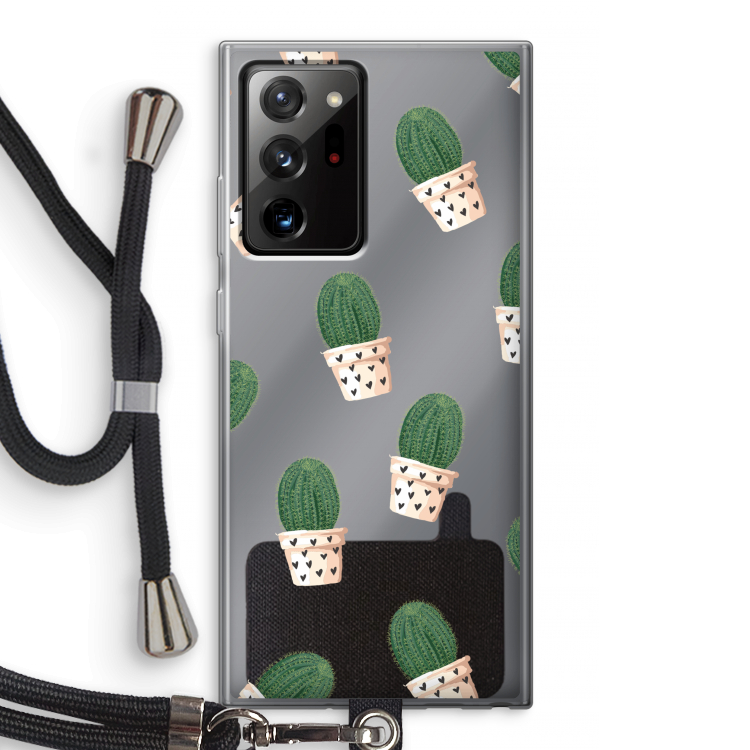 Cactusprint roze: Samsung Galaxy Note 20 Ultra / Note 20 Ultra 5G Transparant Hoesje met koord