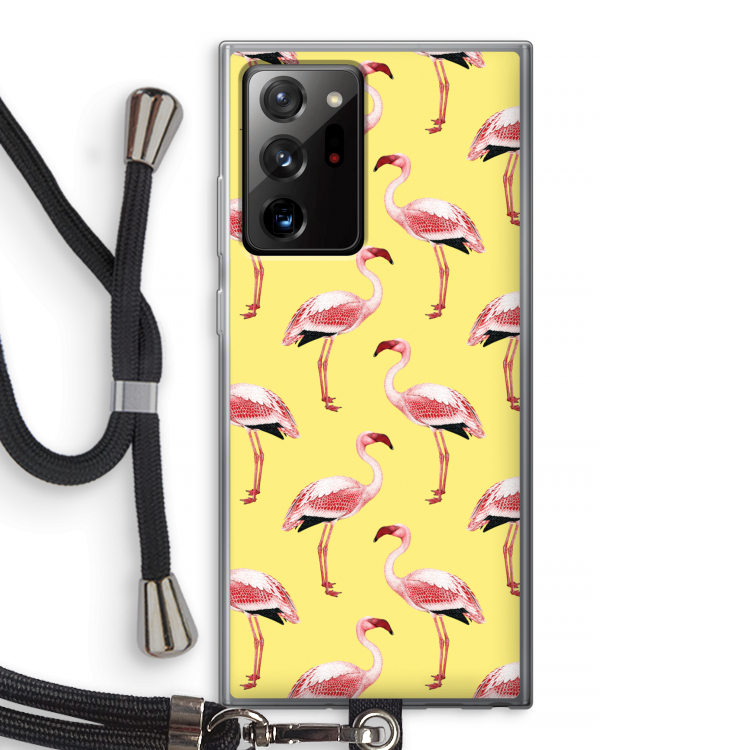 Flamingo's geel: Samsung Galaxy Note 20 Ultra / Note 20 Ultra 5G Transparant Hoesje met koord