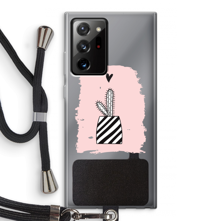 Zwart-wit cactus: Samsung Galaxy Note 20 Ultra / Note 20 Ultra 5G Transparant Hoesje met koord