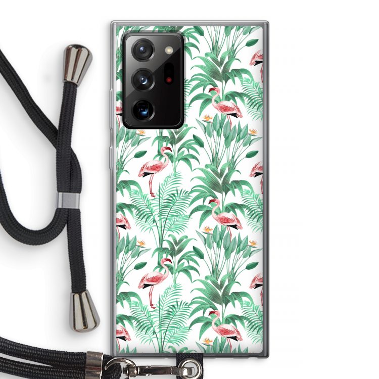 Flamingo bladeren: Samsung Galaxy Note 20 Ultra / Note 20 Ultra 5G Transparant Hoesje met koord