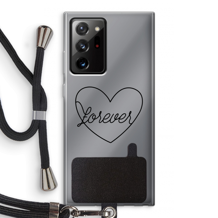 Forever heart black: Samsung Galaxy Note 20 Ultra / Note 20 Ultra 5G Transparant Hoesje met koord