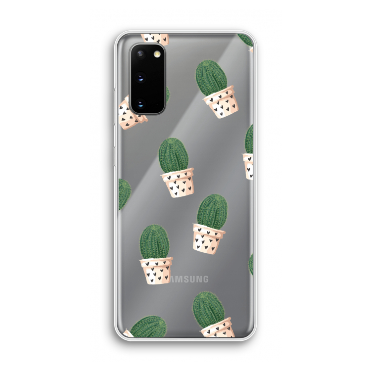Cactusprint roze: Samsung Galaxy S20 Transparant Hoesje