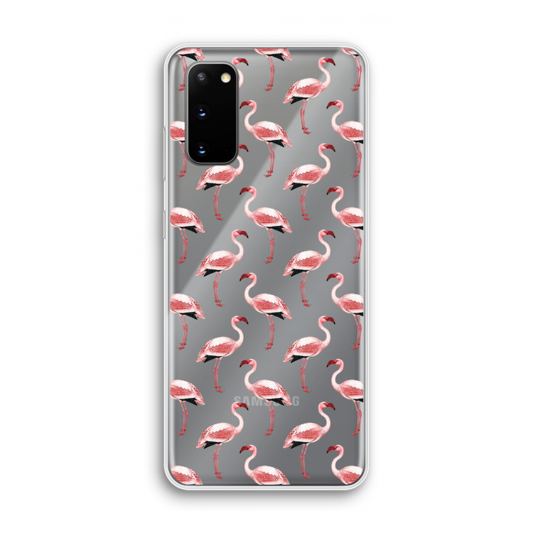 Flamingoprint groen: Samsung Galaxy S20 Transparant Hoesje