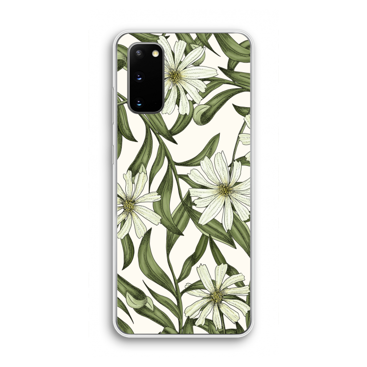 Wit bloemenpatroon: Samsung Galaxy S20 Transparant Hoesje