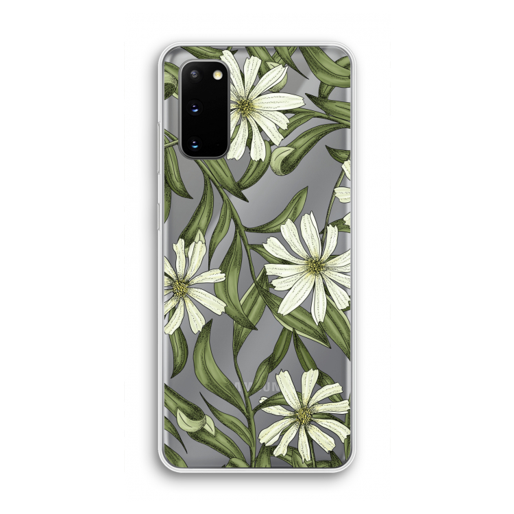 Wit bloemenpatroon: Samsung Galaxy S20 Transparant Hoesje