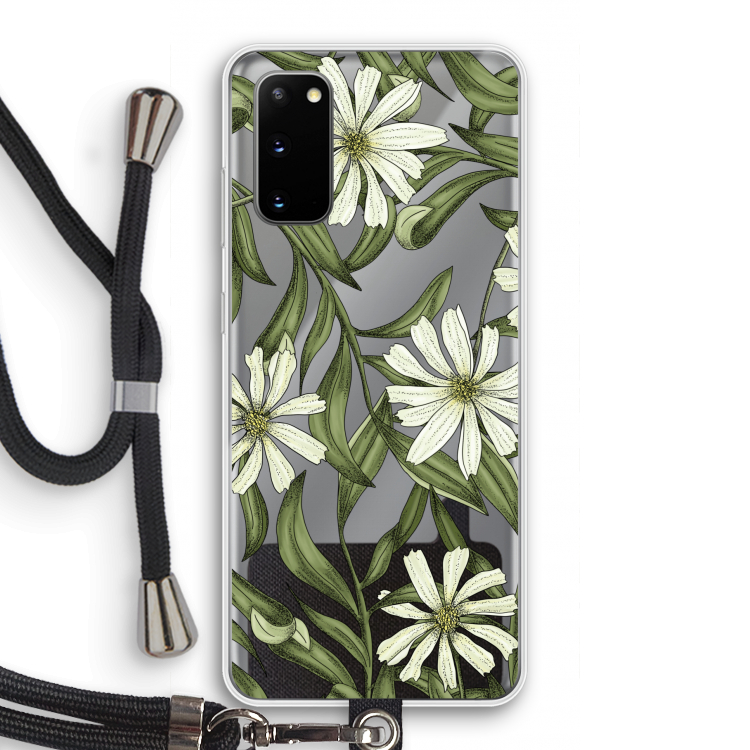 Wit bloemenpatroon: Samsung Galaxy S20 Transparant Hoesje met koord