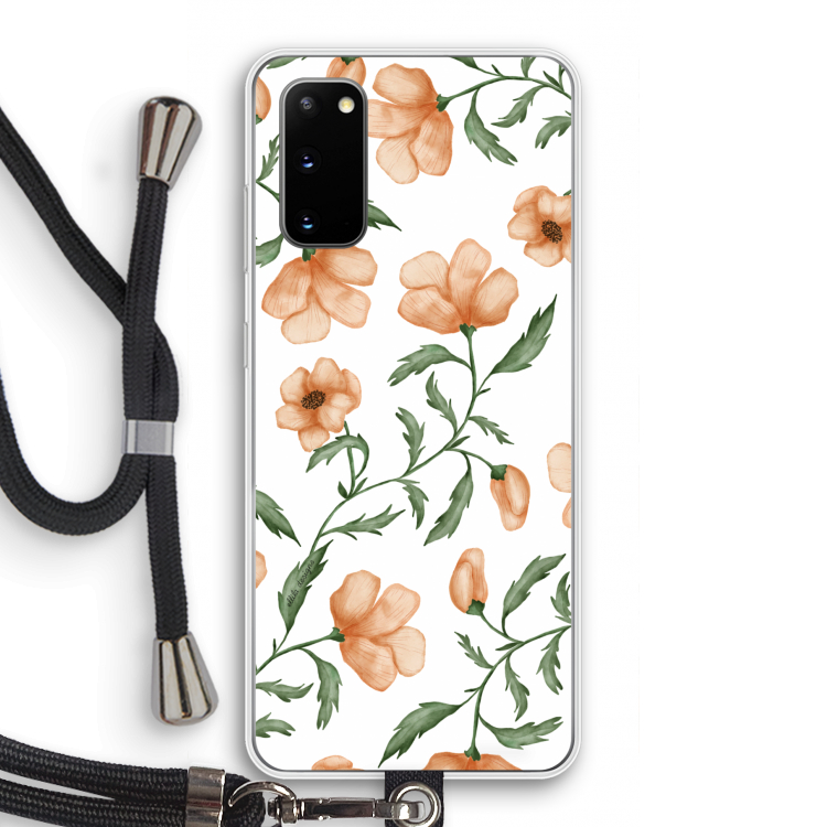 Peachy flowers: Samsung Galaxy S20 Transparant Hoesje met koord