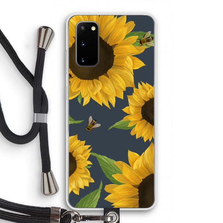 Sunflower and bees: Samsung Galaxy S20 Transparant Hoesje met koord