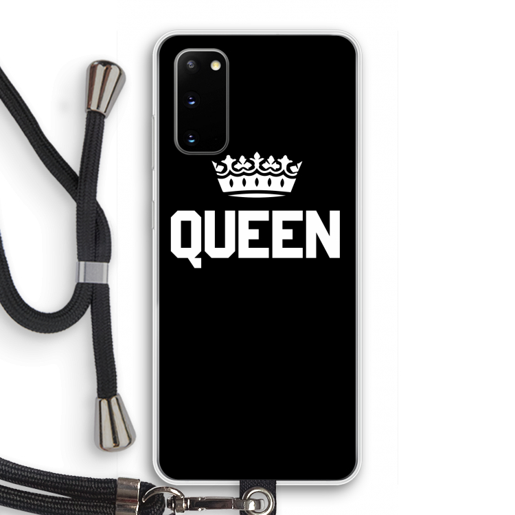 Queen zwart: Samsung Galaxy S20 Transparant Hoesje met koord