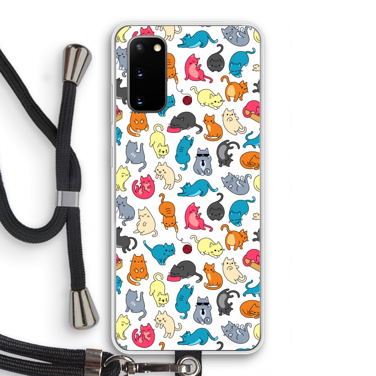 Kleurrijke katten: Samsung Galaxy S20 Transparant Hoesje met koord