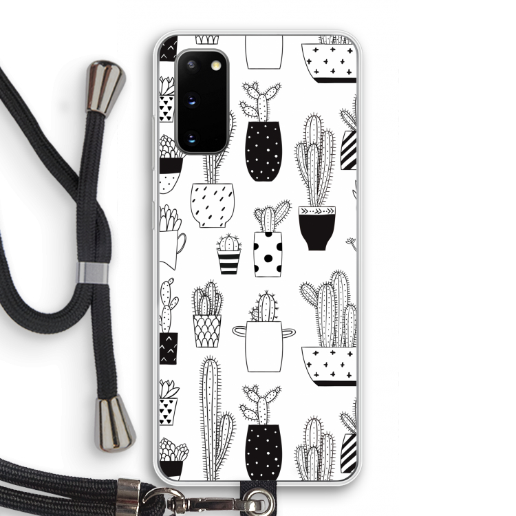 Cactusmotief: Samsung Galaxy S20 Transparant Hoesje met koord