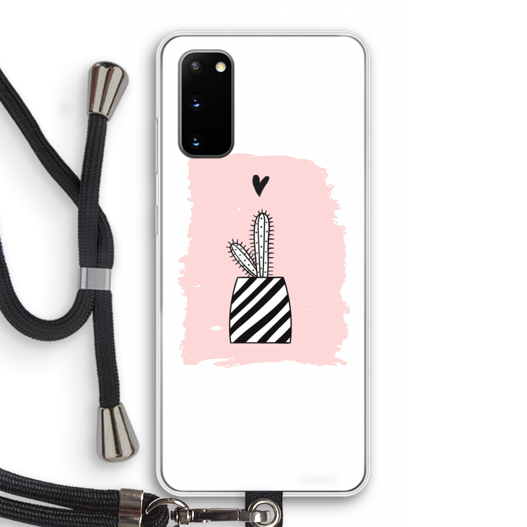 Zwart-wit cactus: Samsung Galaxy S20 Transparant Hoesje met koord