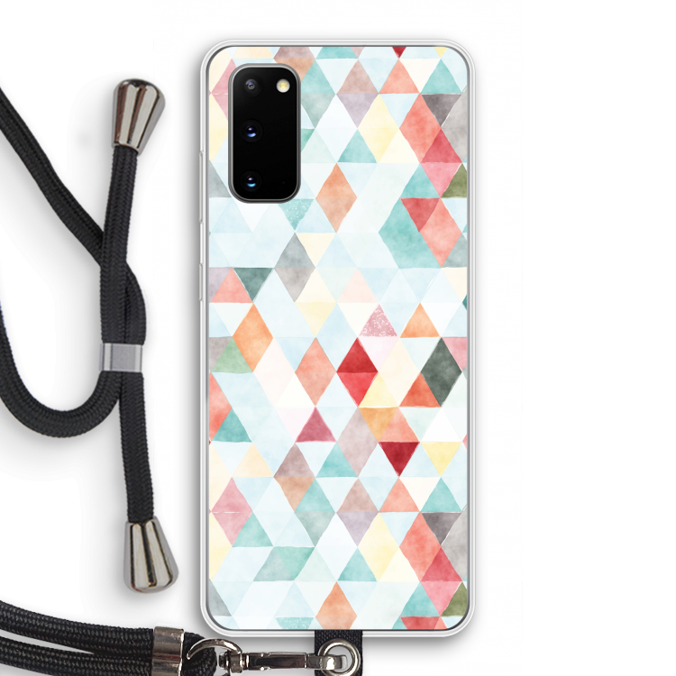 Gekleurde driehoekjes pastel: Samsung Galaxy S20 Transparant Hoesje met koord