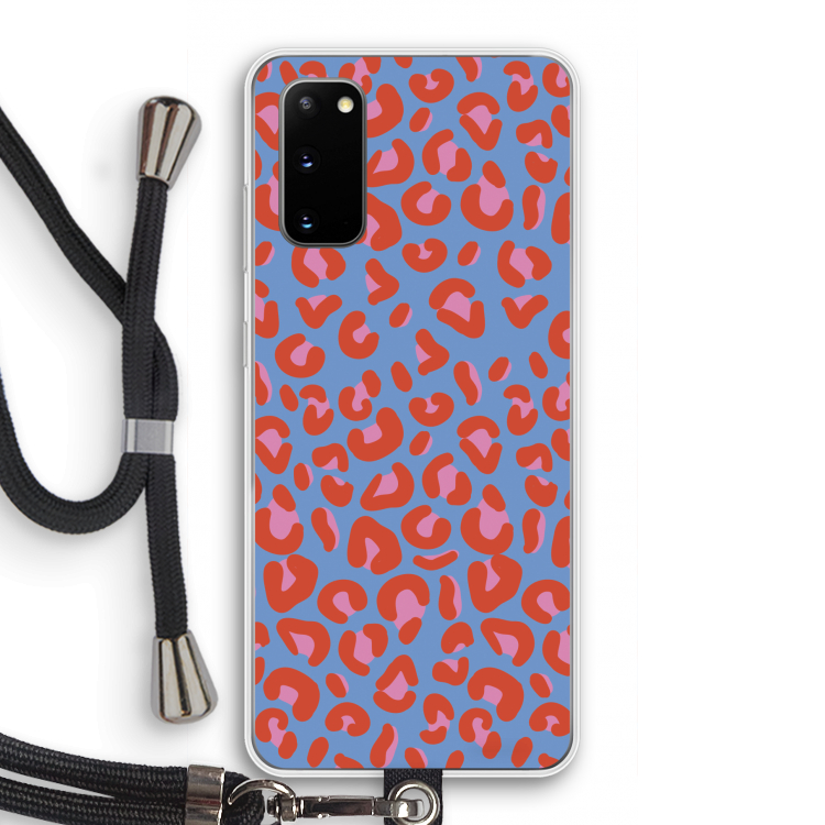 Leopard blue: Samsung Galaxy S20 Transparant Hoesje met koord