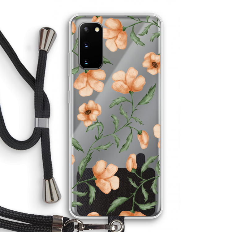 Peachy flowers: Samsung Galaxy S20 Transparant Hoesje met koord