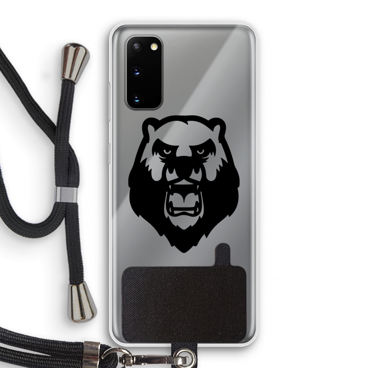Angry Bear (black): Samsung Galaxy S20 Transparant Hoesje met koord