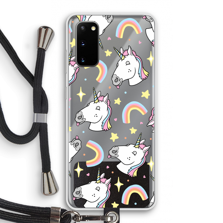 Rainbow Unicorn: Samsung Galaxy S20 Transparant Hoesje met koord