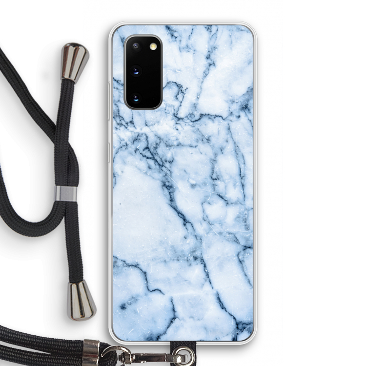 Blauw marmer: Samsung Galaxy S20 Transparant Hoesje met koord