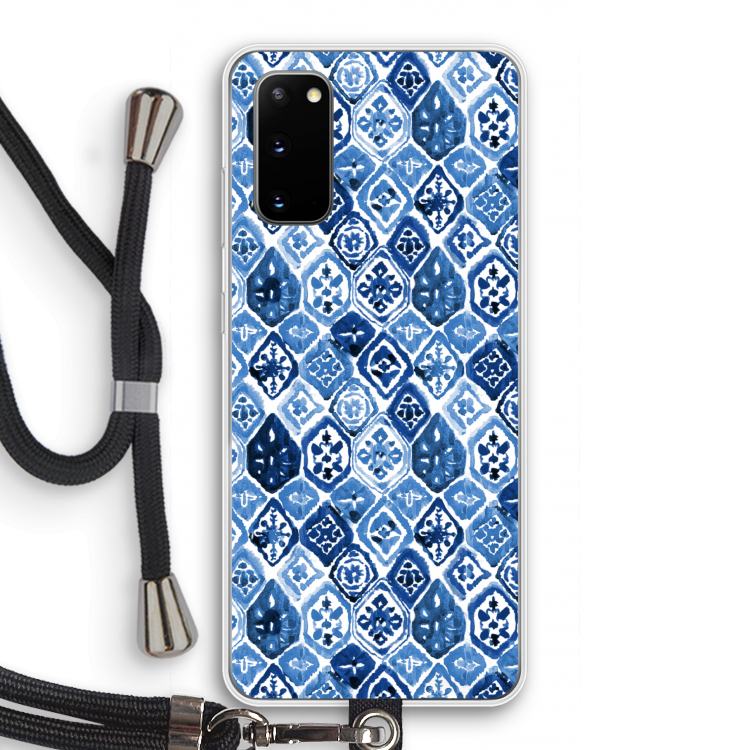 Blauw motief: Samsung Galaxy S20 Transparant Hoesje met koord