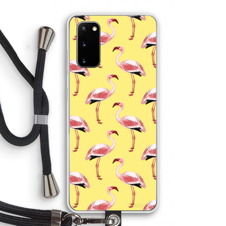 Flamingo's geel: Samsung Galaxy S20 Transparant Hoesje met koord