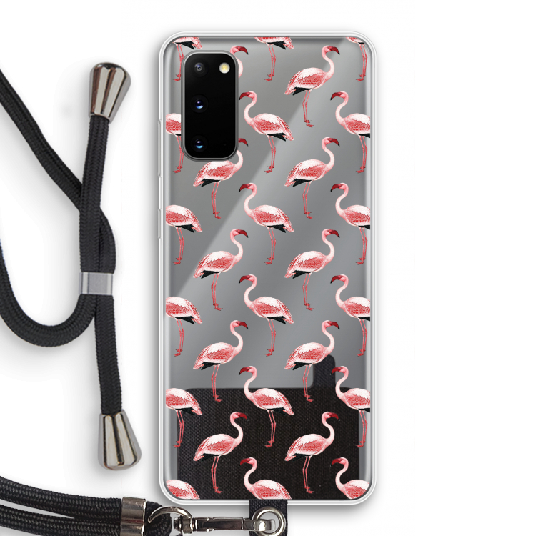 Flamingoprint groen: Samsung Galaxy S20 Transparant Hoesje met koord