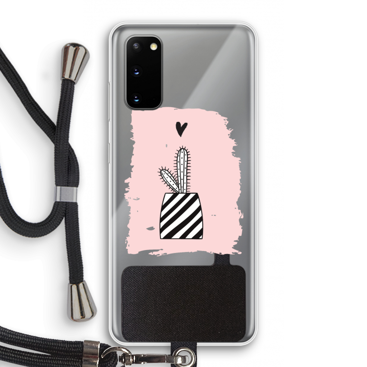 Zwart-wit cactus: Samsung Galaxy S20 Transparant Hoesje met koord
